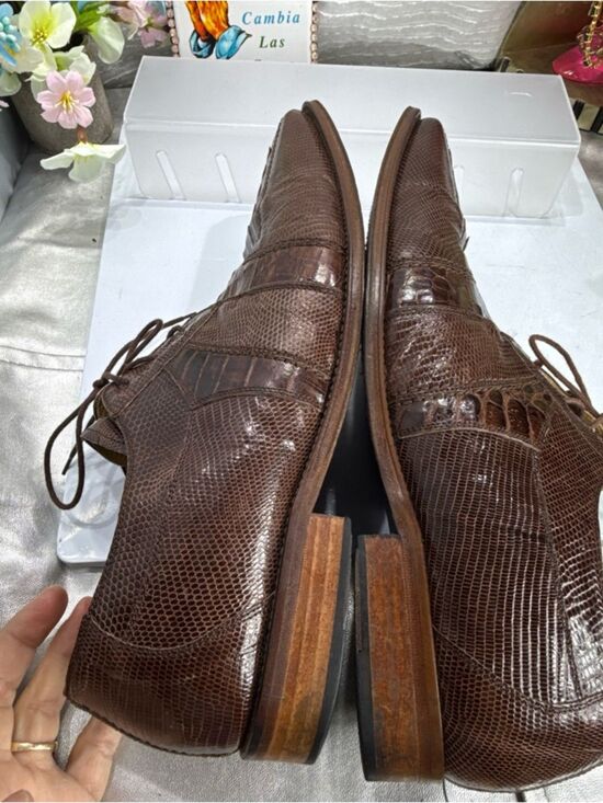 (N2)David Eden men dress shoes brown, genuine alligator and crocodile leather,13